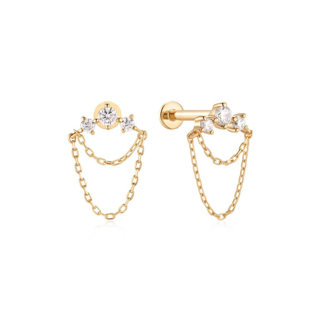 Elara Radiance — double-chain lab-grown diamond flat-back earring detail; sold as a pair