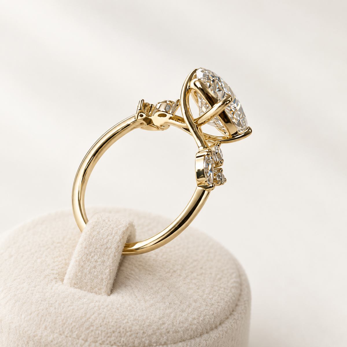 Canopy yellow gold ring, open basket and side profile