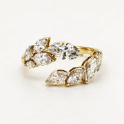 Laurel yellow gold diamond leaf ring, front detail