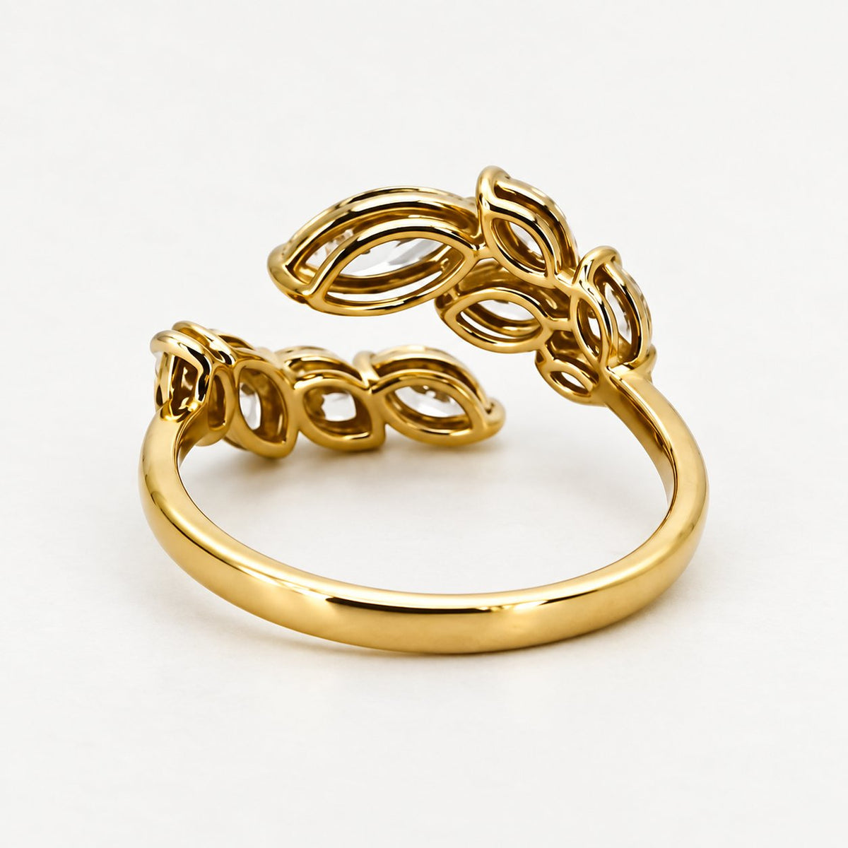 Laurel yellow gold diamond leaf ring, rear detail