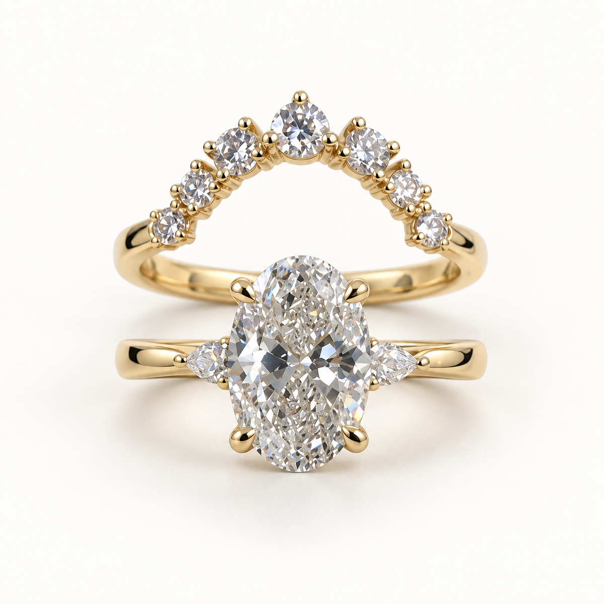 Sera Vow yellow gold two-ring set — polished studio view