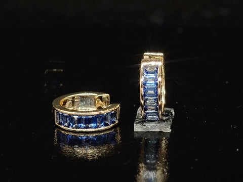 Élan Azure 14K yellow gold lab-grown blue sapphire hoop earrings