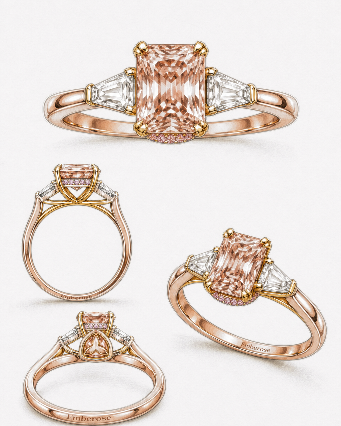 Roselight ring design study with Emberose maker's mark