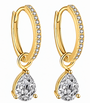 Estelle pear-drop huggies in 14K yellow gold-plated sterling silver — colour-corrected supplier-reference rendering