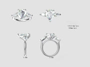 Supplier CAD design reference for The Vivienne: a pear centre and two pear side stones shown in four views. Not a finished-piece photograph.