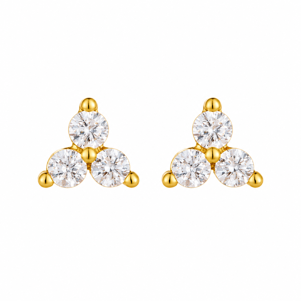 Lucie gold-plated three-stone cubic zirconia cluster studs — enhanced product rendering