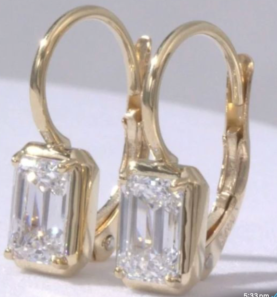 Emerald-cut laboratory-grown diamond leverback earrings reference