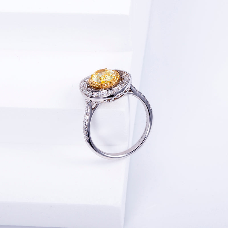 Sunlit Halo yellow diamond ring side view
