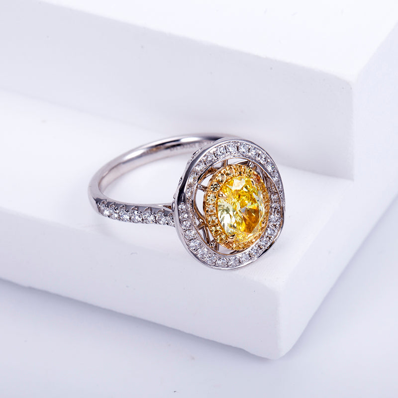 Sunlit Halo yellow diamond ring angled view