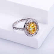 Sunlit Halo yellow diamond ring angled view