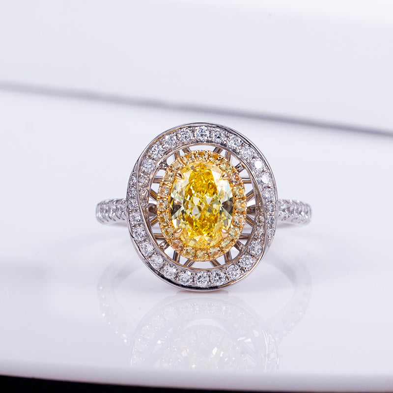 Sunlit Halo yellow diamond ring front view