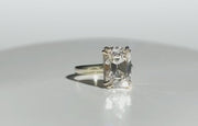 Isolde’s Secret elongated old-mine cushion laboratory-grown diamond ring rotating on softly graded white Perspex