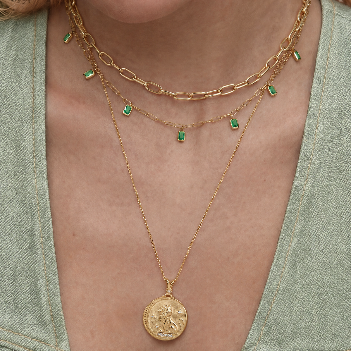 Seren Vow green stone necklace styled with pale sage clothing
