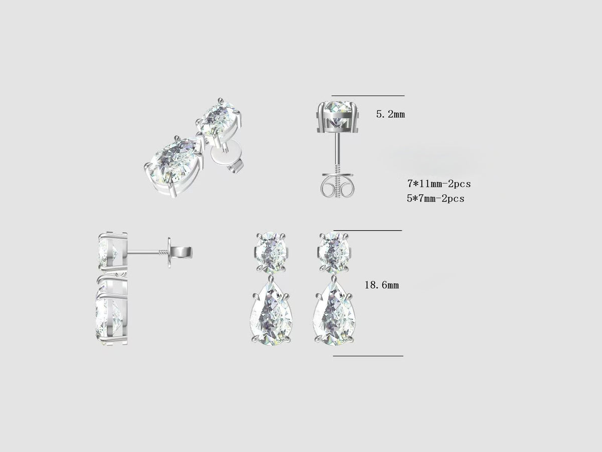 Tessa earrings — original CAD design drawing with front, side and setting views and approximate measurements; not a finished-product photograph