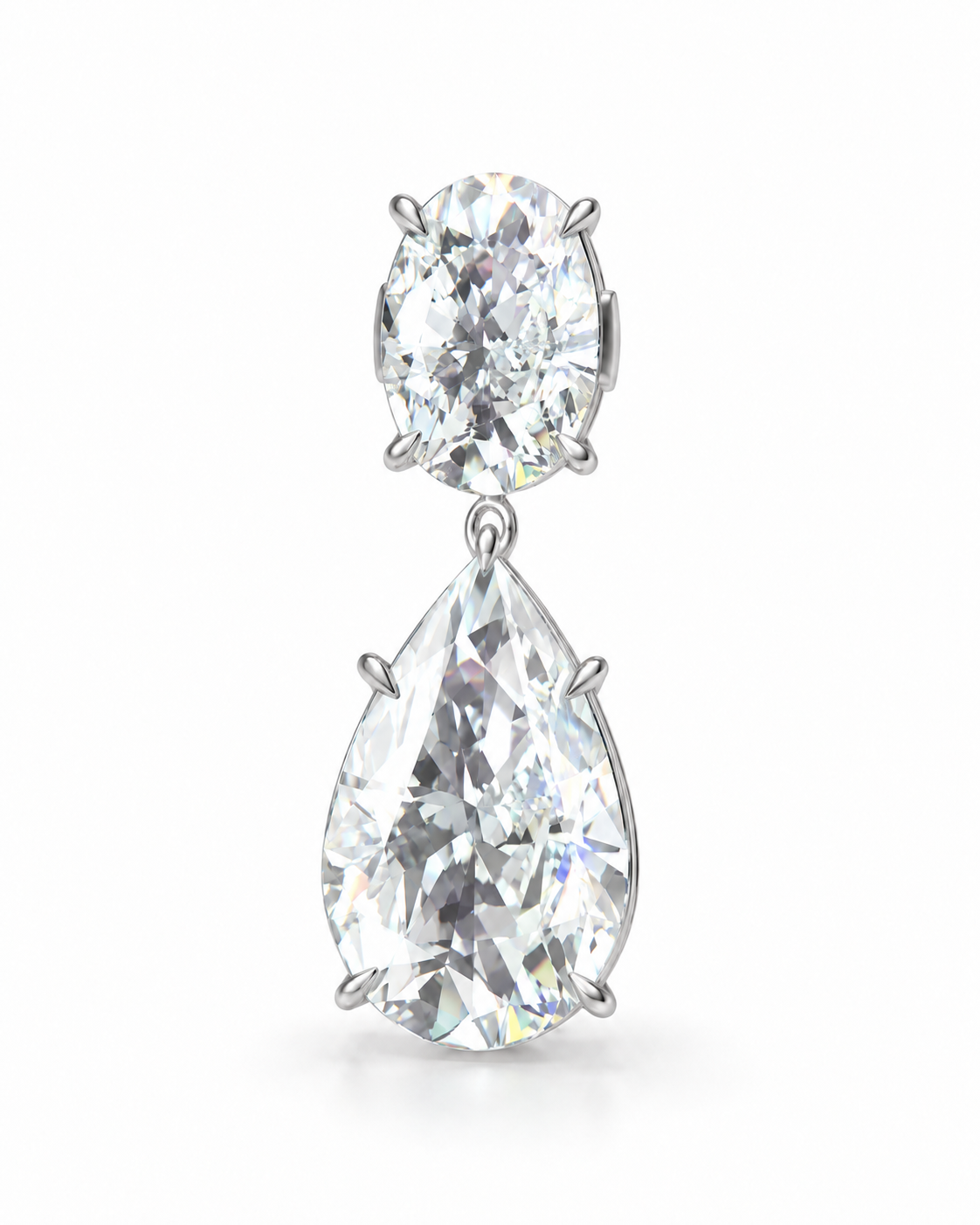 Tessa silver and moissanite earring detail — one earring shown, sold as a pair; CAD-based visualisation