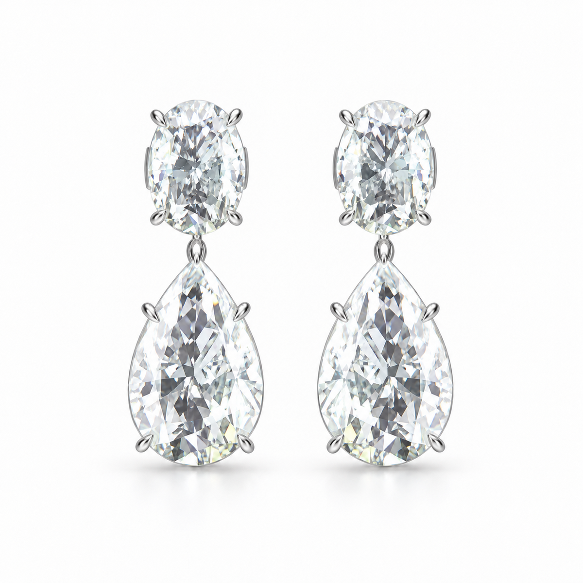 Tessa silver and moissanite earrings, complete pair — CAD-based visualisation
