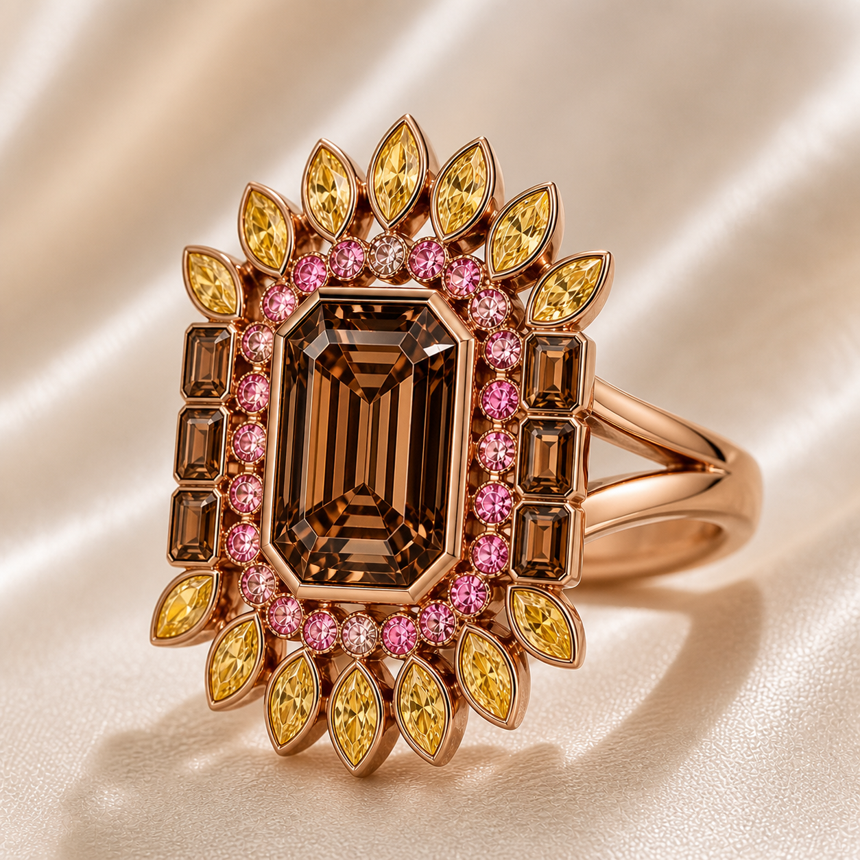 An Emberose jewellery study on soft fabric